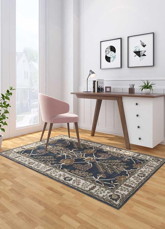 ZORA CARPET Blue Teal Handmade Tuffted Blended Pure Woollen Carpet for Living R...