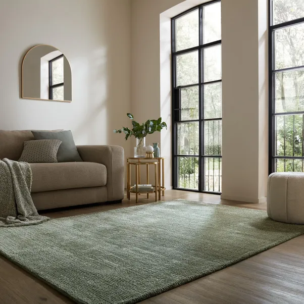 Novah Luxury Ribbed Texture Rug | Handmade Green Wool Area Rug for Living Room