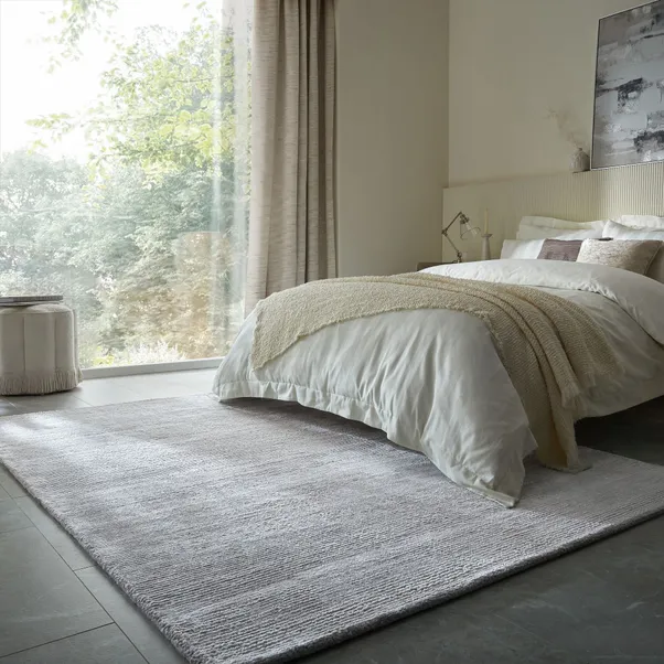Luxury Ribbed Plain Texture Rug â€“ Hand Tufted Wool Silver Grey Area Rug for Modern Living Room Carpet