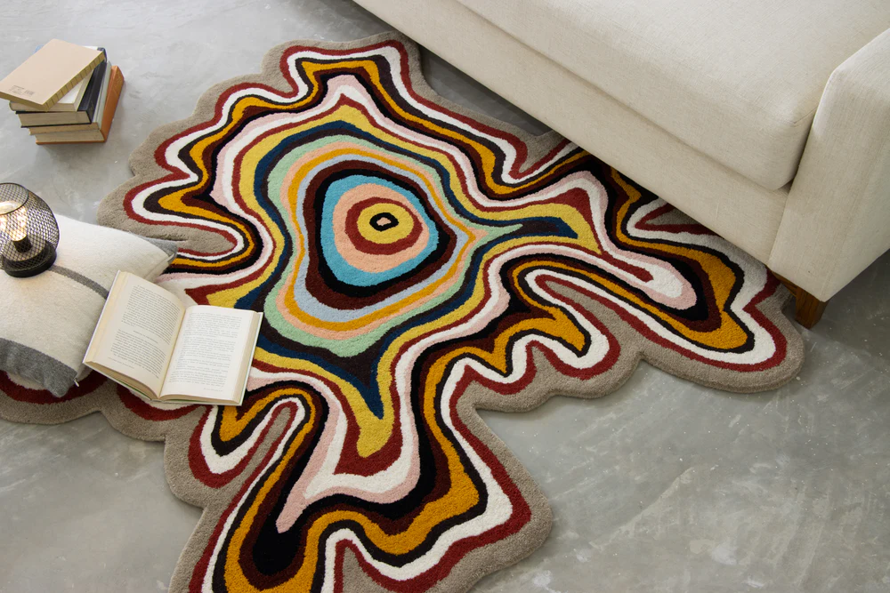 Irregular Shaped Handmade New Zealand Wool Area Rug | Modern Colorful Stripe Premium Carpet | Perfect for Living Room, Bedroom, Dining Room & Home Decor Rug